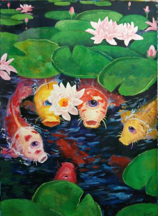 Fukushima koi carps 绘画, 33.5x24 in