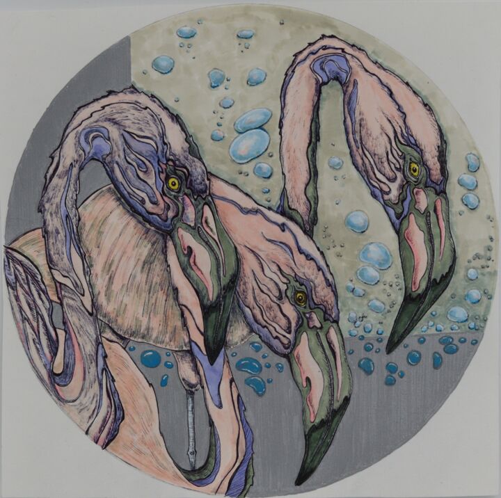 Flamingo (silver 1) 图画, 7.8x7.8 in