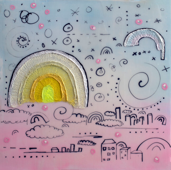 Rainbow City 绘画, 16x16 in