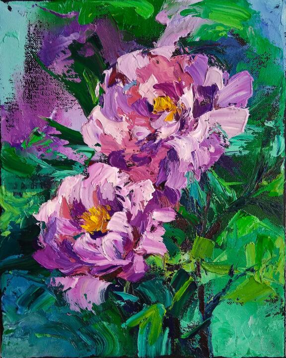 Peinture intitulée ""Pink Peonies"" par Lana Light S., Œuvre d'art originale, Huile
