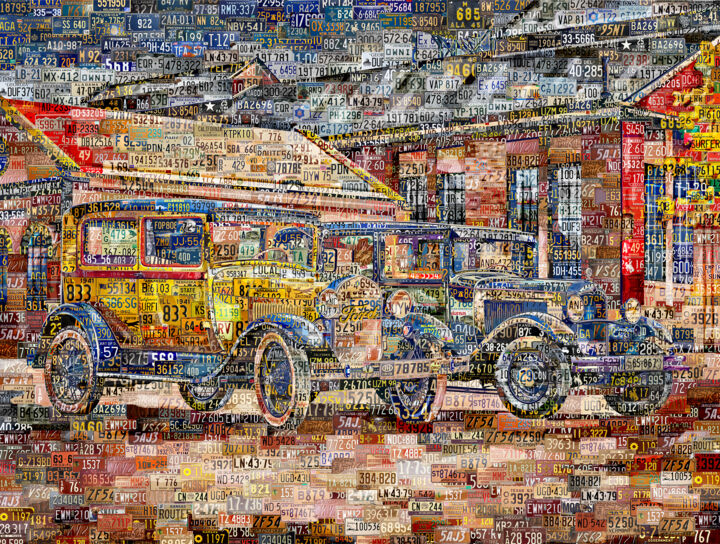 Two Fords Collage Made Out Of Car License Plates. 数字艺术, 24x30 in