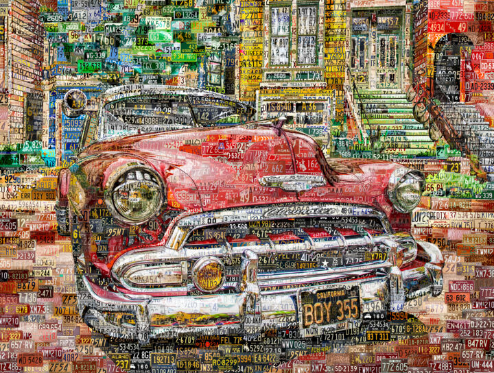 Old Chevrolet Collage Made Out Of Car License Plates. 数字艺术, 24x30 in