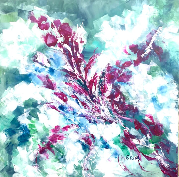 Painting titled "Flower Mood" by Elisa Cook Benbassat Bassat, Original Artwork, Acrylic