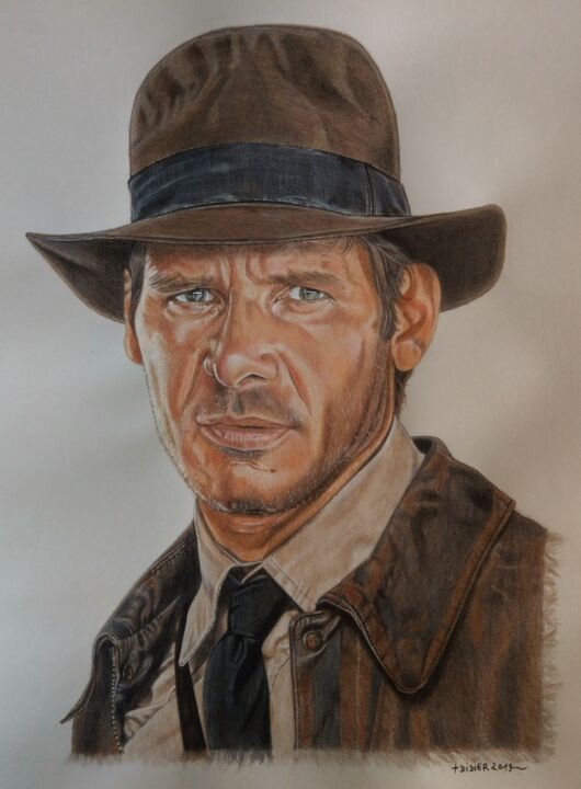 Indiana Jones and The Last Crusade - Harrison Ford- 绘画, 15.8x11.8 in