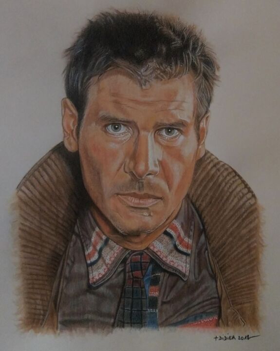 Blade Runner - Harrison Ford- 绘画, 13.8x11.8 in