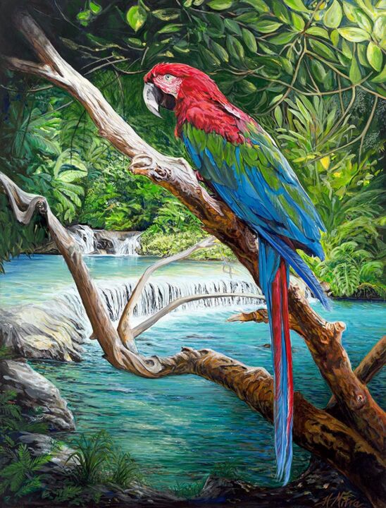 The Scarlet Macaw 绘画, 47.2x23.6 in