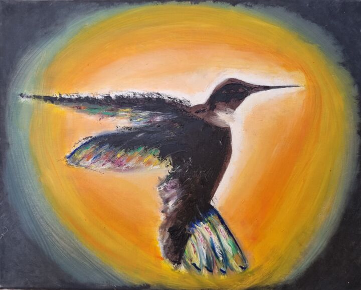 Colibri dans la lumière 绘画, 12.6x15.8 in