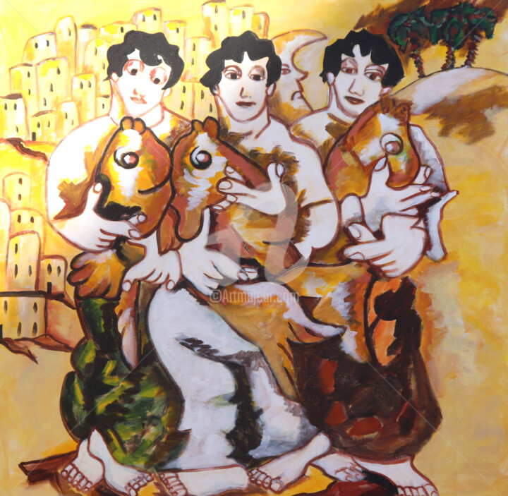 The Booty of the Three Brown Men - Contemporary Art 绘画, 31.5x31.5 in