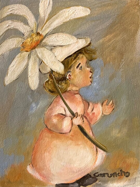 Pintura titulada "Bajo la margarita" por Mónica Caruncho Fontela, Obra de arte original, Oleo