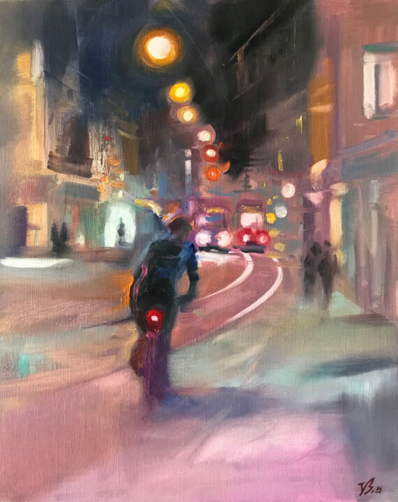 Abendliche Lichter der Stadt 绘画, 19.7x15.8 in