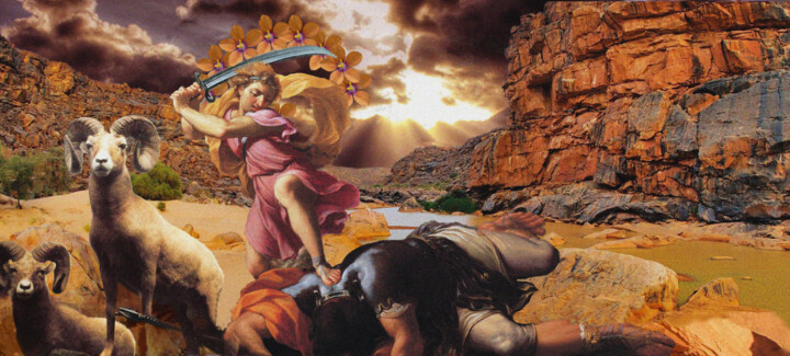 LA VALLÉE D'ELAH, MYTHE DE DAVID ET GOLIATH Collages, 6,3x12,6 in