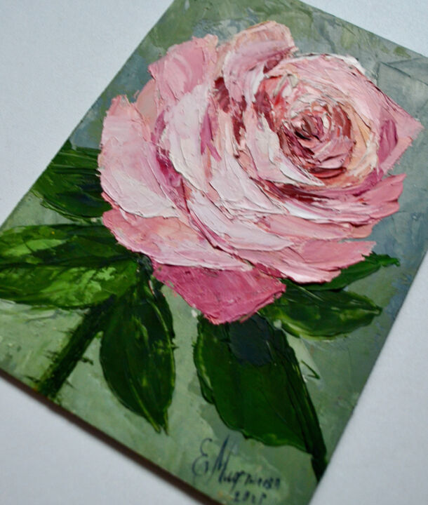Pink Rose Painting Original Art Flowers , Painting by Elena