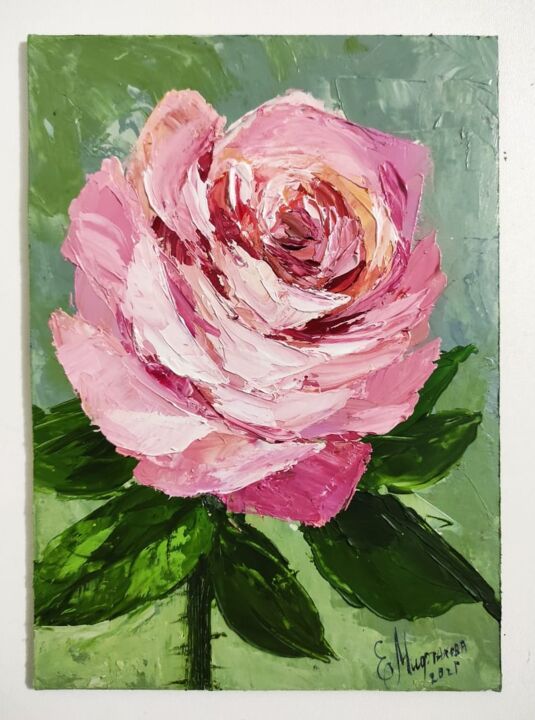 Pink Rose Painting Original Art Flowers , Painting by Elena
