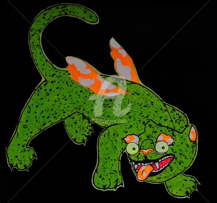 Green leopard 绘画, 21.7x23.6 in