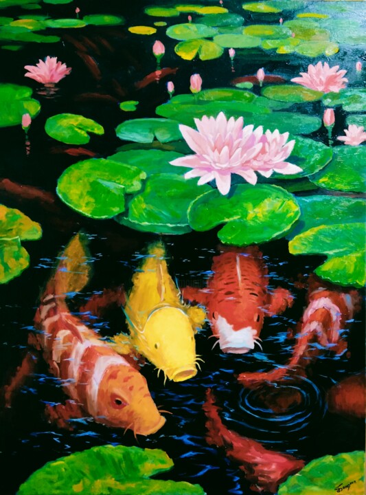 koi carps 绘画, 31.5x23.6 in