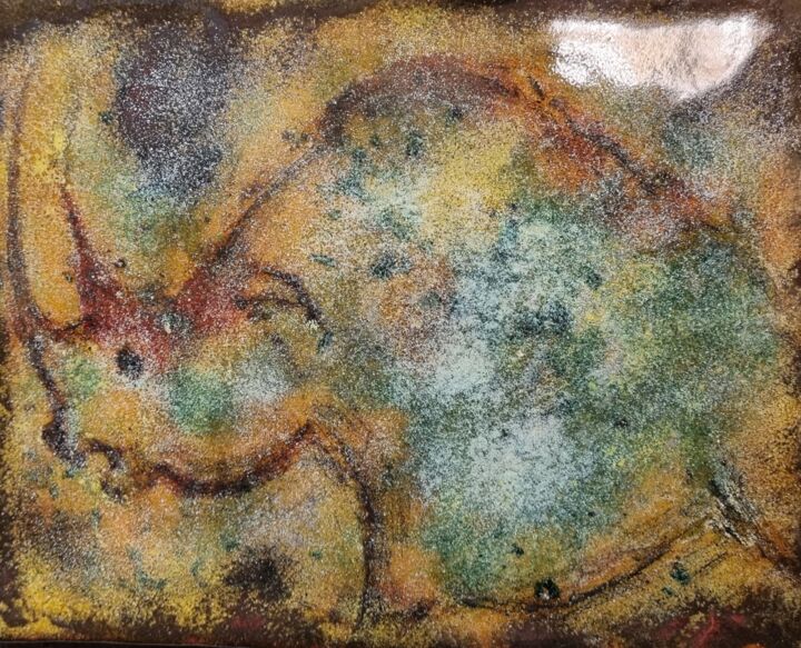Malerei mit dem Titel "Rhinocéros bis - Em…" von Isabelle Mathis, Original-Kunstwerk, Emaille Auf Holzplatte montiert