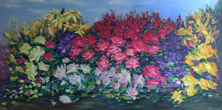 Extra Large Size, Roses Oil Painting, Floral Artwork 绘画, 35.4x70.9 in