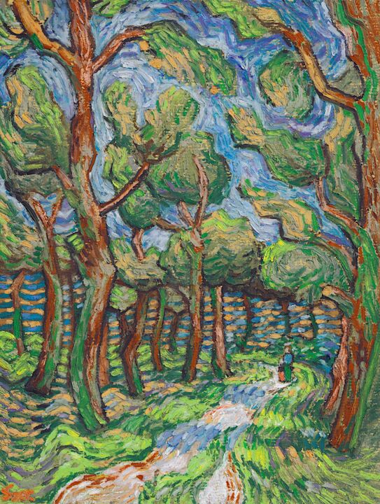 Mother with Child in the Woods Painting, 11.8x8.3 in