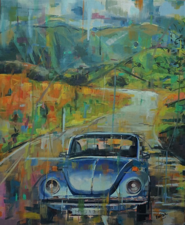 Coche en azules 绘画, 25.6x21.3 in