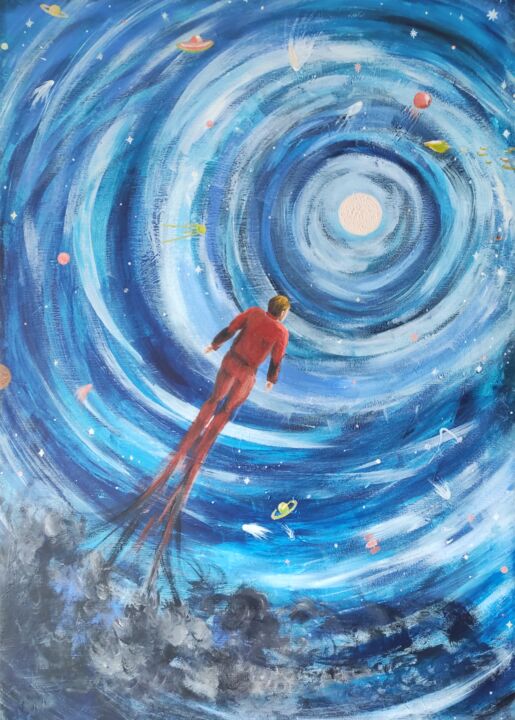 Dreamer Human in Outer Space 绘画, 27.6x19.7 in