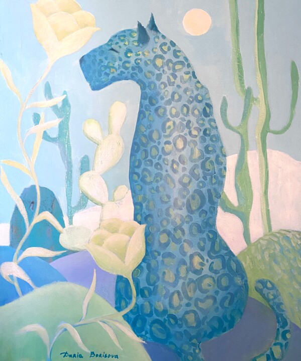 Blue Leopard in Savannah 绘画, 24x20 in