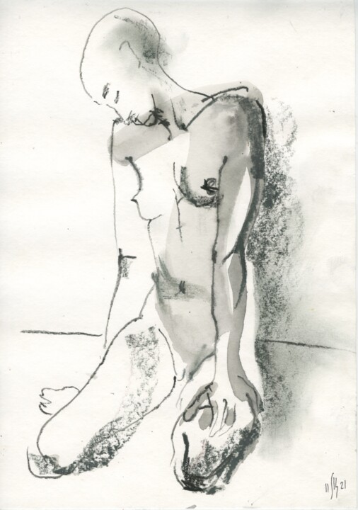 Alice. Nude art #21500 - original artwork 图画, 11.4x8.3 in