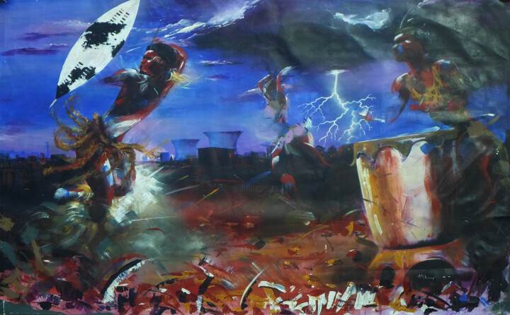 Zulu Warriors Dance 绘画, 43.3x66.9 in
