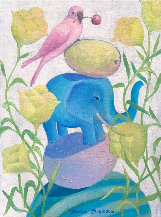 Pink Parrot. Animals, Surrealism, Fruits, Home design interi 绘画, 24x18 in