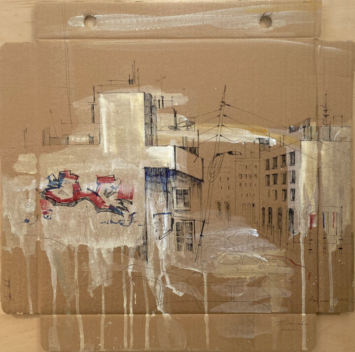 Drawing titled "Amman street view" by Natasha Granata, Original Artwork, Marker