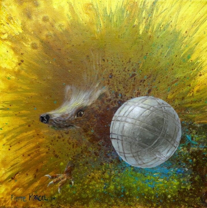 HÉRISSON BOULES PÉTANQUE 绘画, 11.8x11.8 in