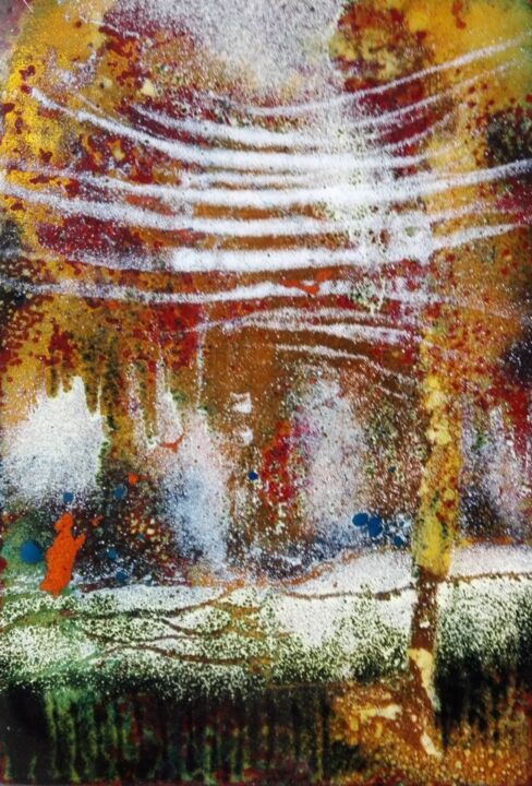 Peinture intitulée "Tsukuyomi (月読)  Die…" par Isabelle Mathis, Œuvre d'art originale, Émail Monté sur Pierre