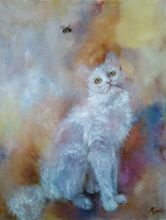 A dream/ Un reve/ White cat's dream 绘画, 19.7x15.8 in