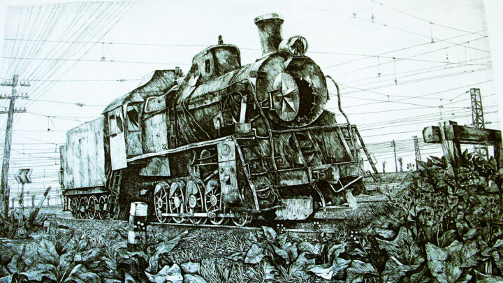 Printmaking titled "Запасной путь" by Anatolii Ivanovich Iaroslavtsev 1951 2019, Original Artwork, Engraving