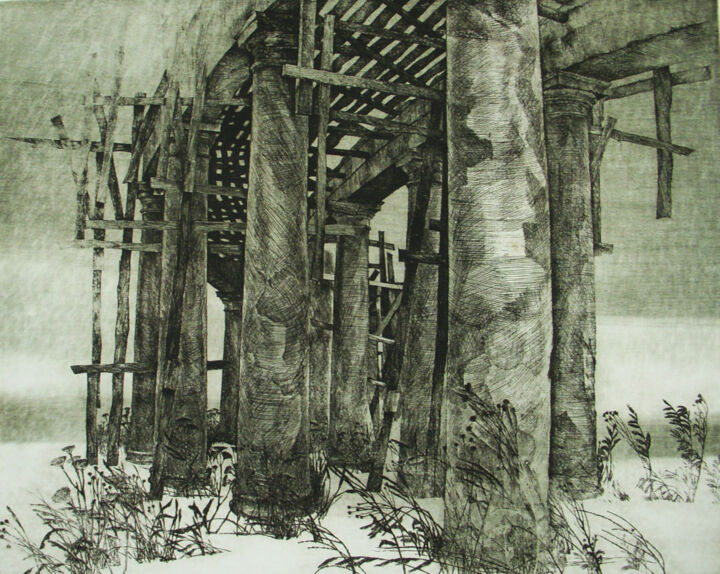 Printmaking titled "Горенки" by Anatolii Ivanovich Iaroslavtsev 1951 2019, Original Artwork, Engraving