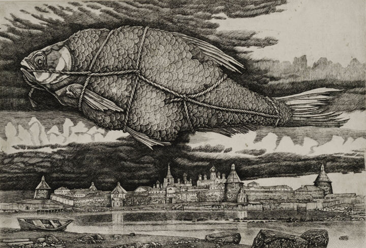 Printmaking titled "Лещ горячего копчен…" by Anatolii Ivanovich Iaroslavtsev 1951 2019, Original Artwork, Engraving