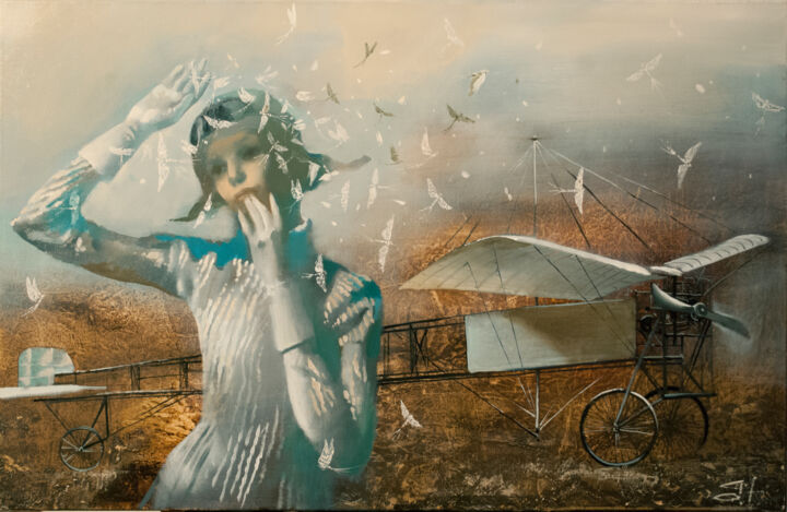 aviateurs et éphémères (papillons) 绘画, 23.6x35.4 in