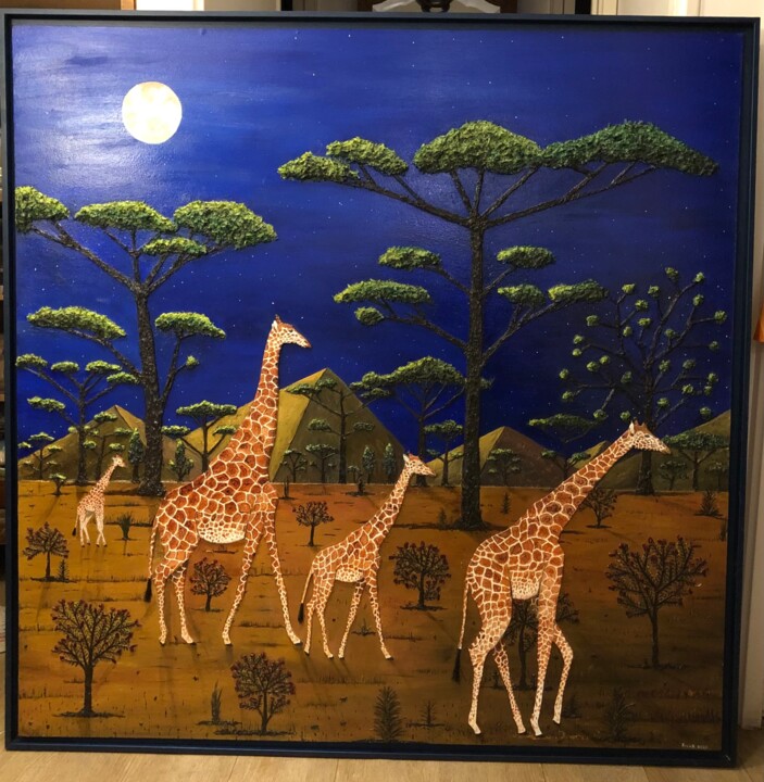 Girafes au clair de lune ( Les Caméléopards ) ... 绘画, 48x48 in