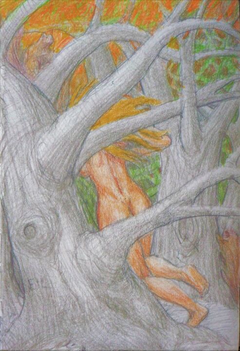 Dessin intitulée "I see no Dryads Here" par Edwin Loftus, Œuvre d'art originale, Pastel Monté sur Autre panneau rigide