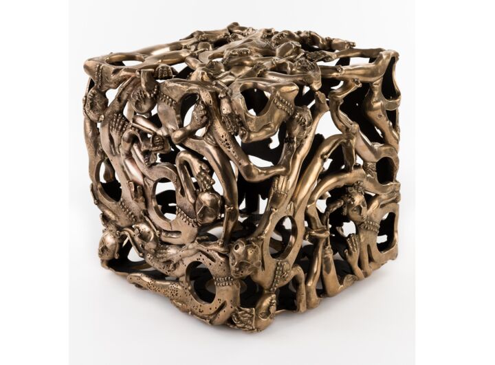 Sculpture intitulée "La DANSE du CUBE" par Sak, Œuvre d'art originale, Bronze