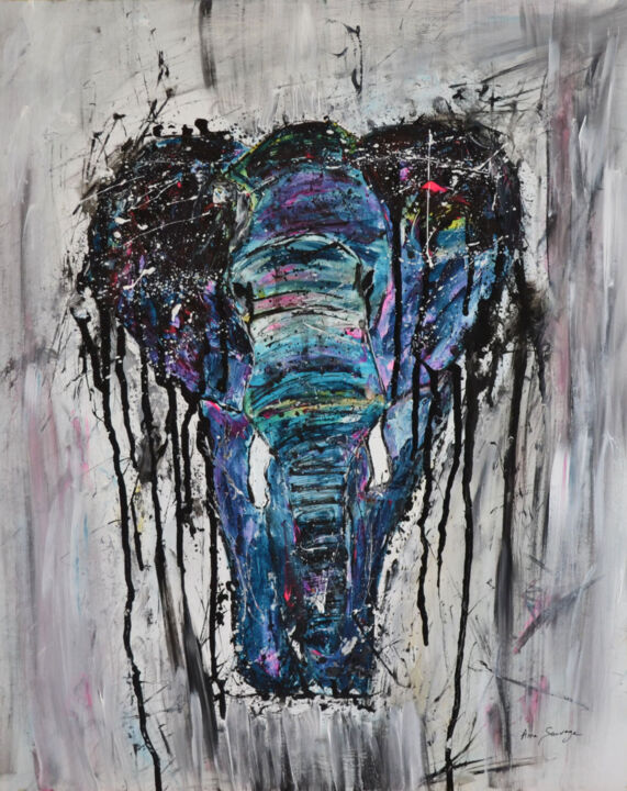 L'éléphant bleu 绘画, 28.7x21.3 in