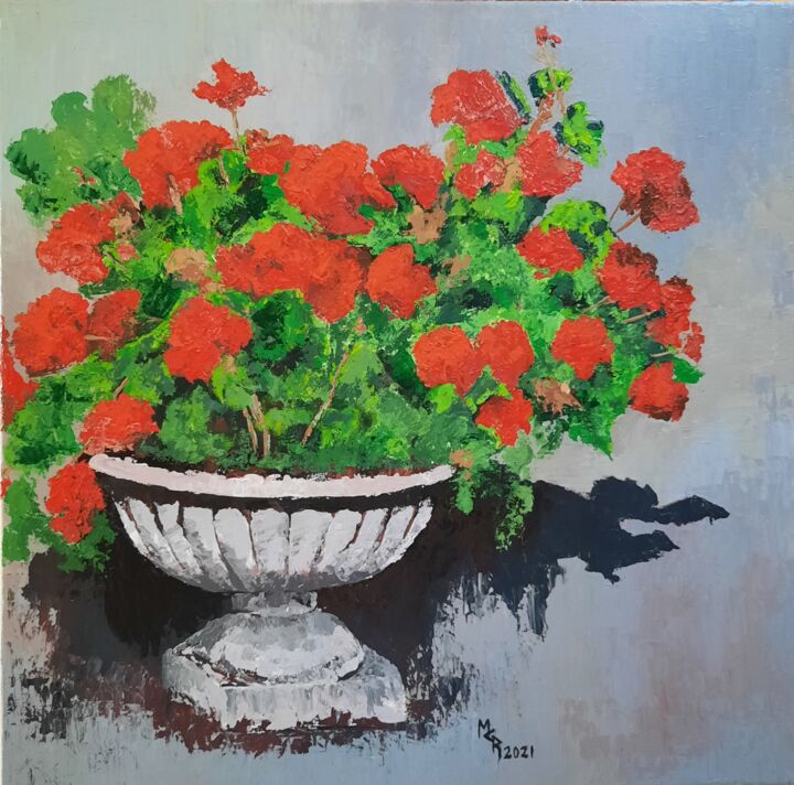 Peinture intitulée "Les géraniums" par Maryse Curinier-Rochette, Œuvre d'art originale, Acrylique Monté sur Châssis en bois