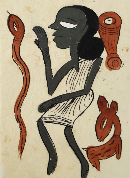 绘画 标题为“santhal  Pattachitr…” 由Minmoy Das, 原创艺术品, 水彩