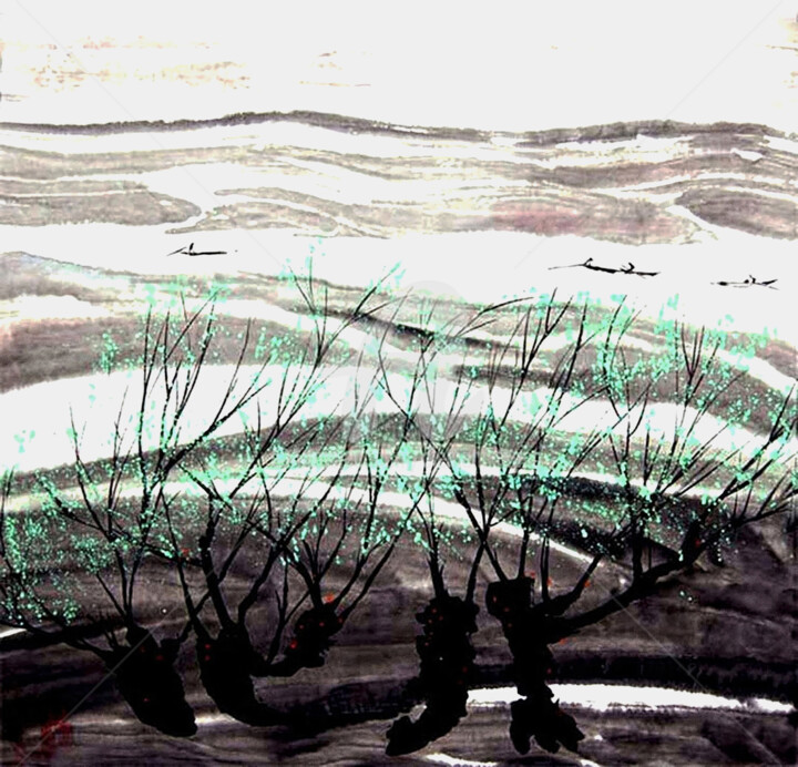 Painting titled "Spring Tree" by Clement Tsang, Original Artwork, Watercolor