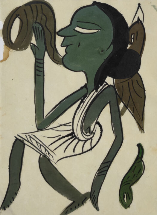 Schilderij getiteld "santhal Pattachitr…" door Minmoy Das, Origineel Kunstwerk, Aquarel
