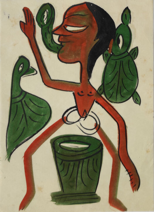 Pintura intitulada "santhal Pattachitr…" por Minmoy Das, Obras de arte originais, Aquarela