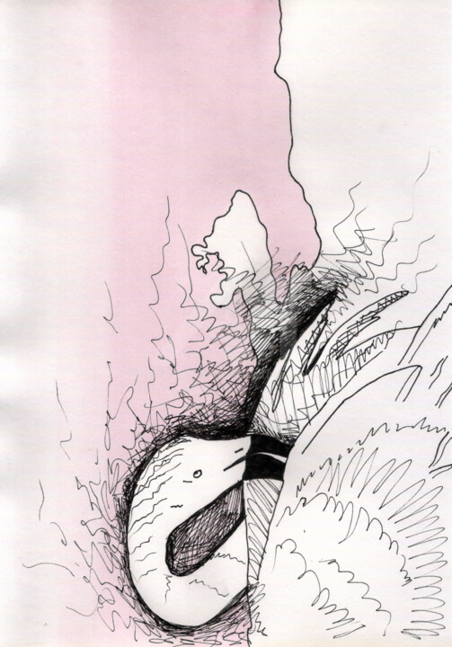 Flamingo cartoon , flamingo pink ,粉紅色背景上的火烈鳥圖案 绘画, 8.3x11.7 in
