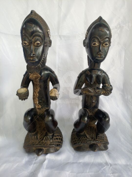 Couple Statuette Baoulé Art Tribal KA21ART002 雕塑, 17.7x5.9 in