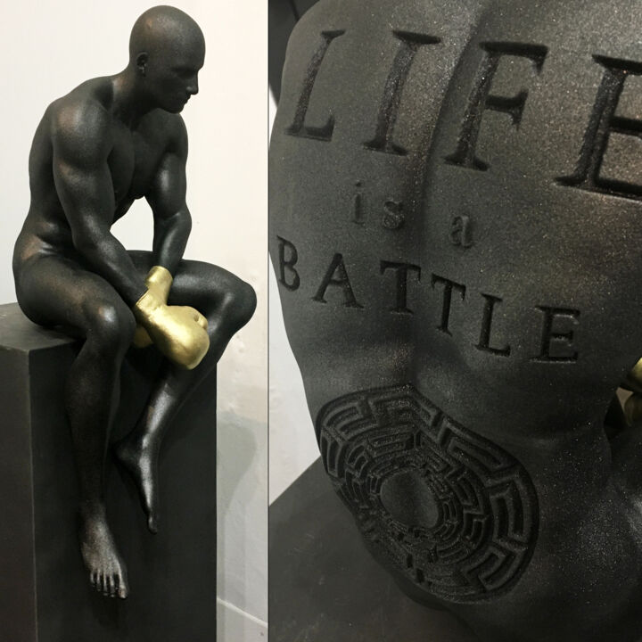 LIFE IS A BATTLE 11/50 雕塑, 21.7x9.8 in