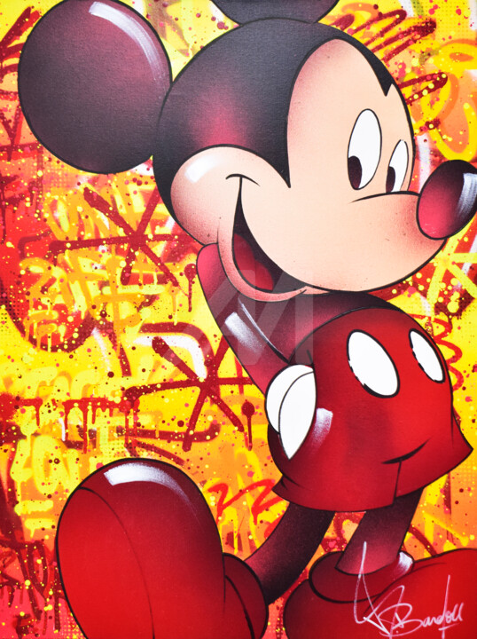 绘画 标题为“MICKEY RED” 由Vincent Bardou, 原创艺术品, 丙烯 安装在木质担架架上