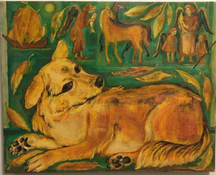 Autumn. Ginger dog 绘画, 18x24 in